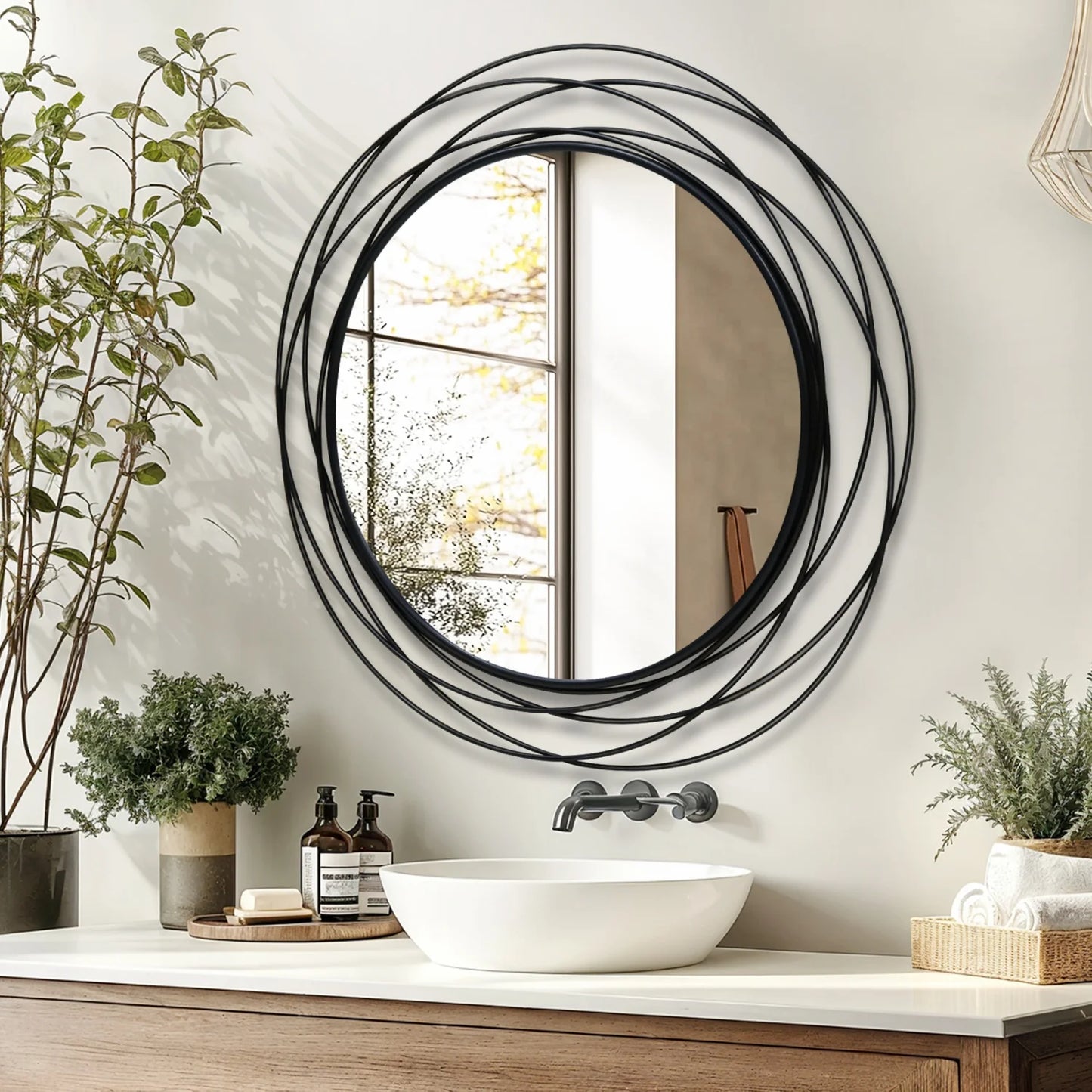 Round Iron Wire Frame Decorative Mirror For Wall Decor