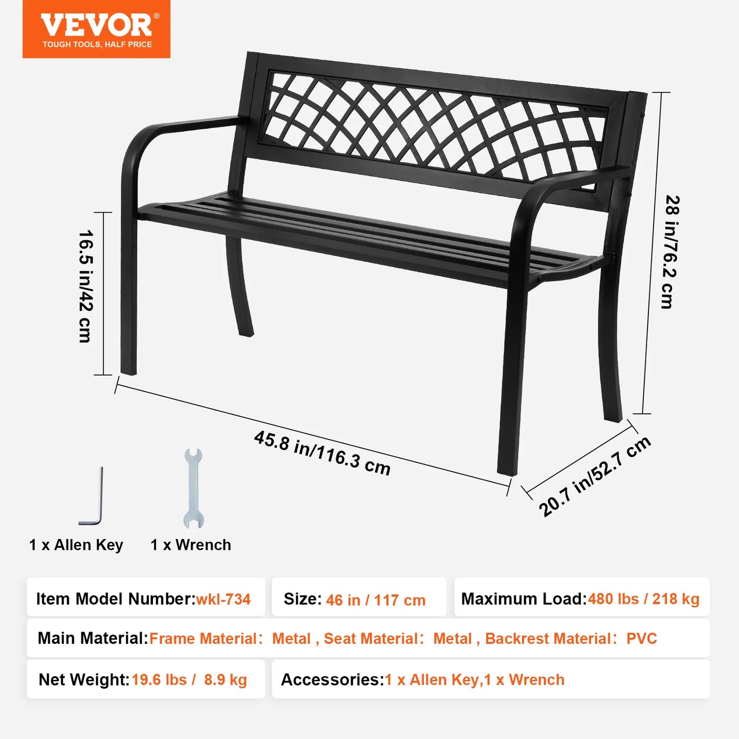 SucceBuy Outdoor Wooden Metal Garden Bench Park Patio Seating