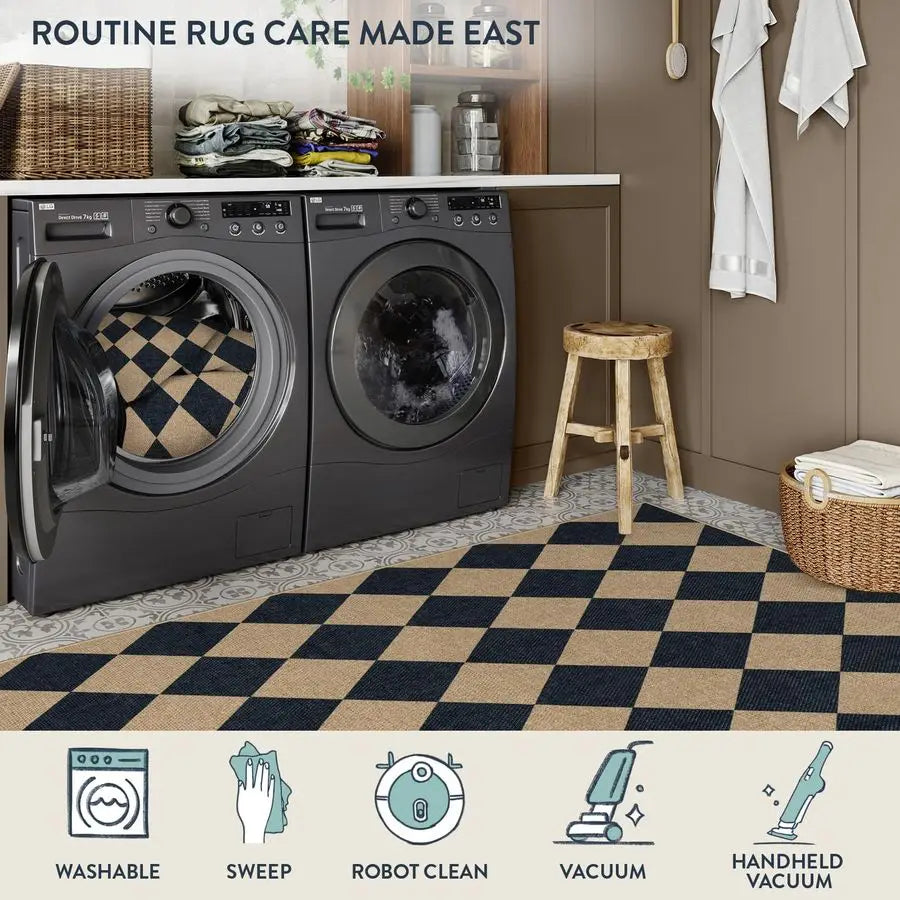 Checkered Jute Outdoor Rug For Patio And Entryway Washable