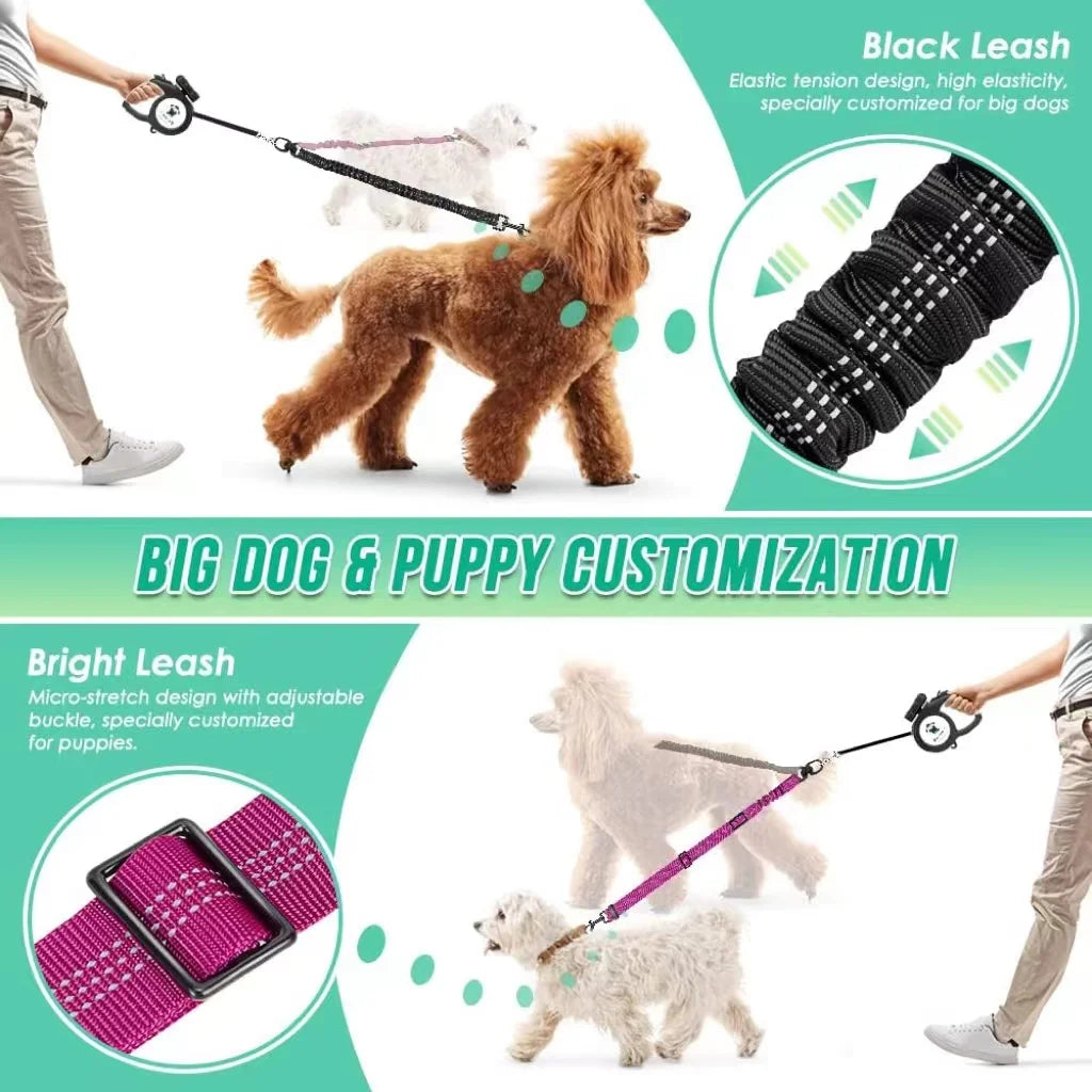 DCLOUD Dual Dog Leash Attachment Adjustable Shock Absorbing Bungee