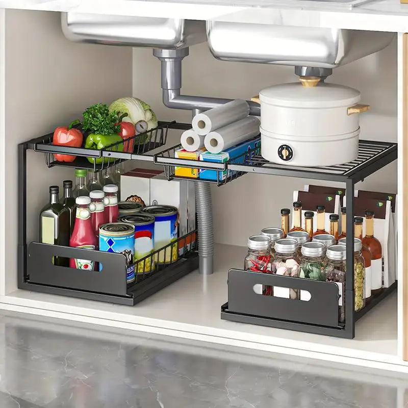 Under-Sink Sliding Storage Organizer With 2 Drawers For Cabinet