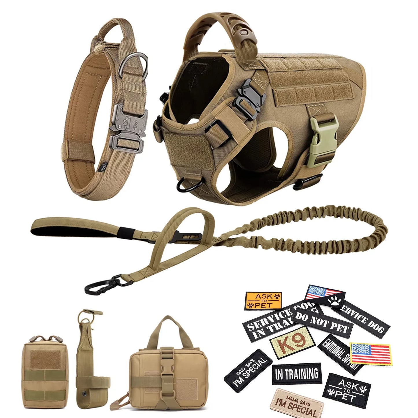 Military Tactical Dog Harness Vest Set For Malinois Training