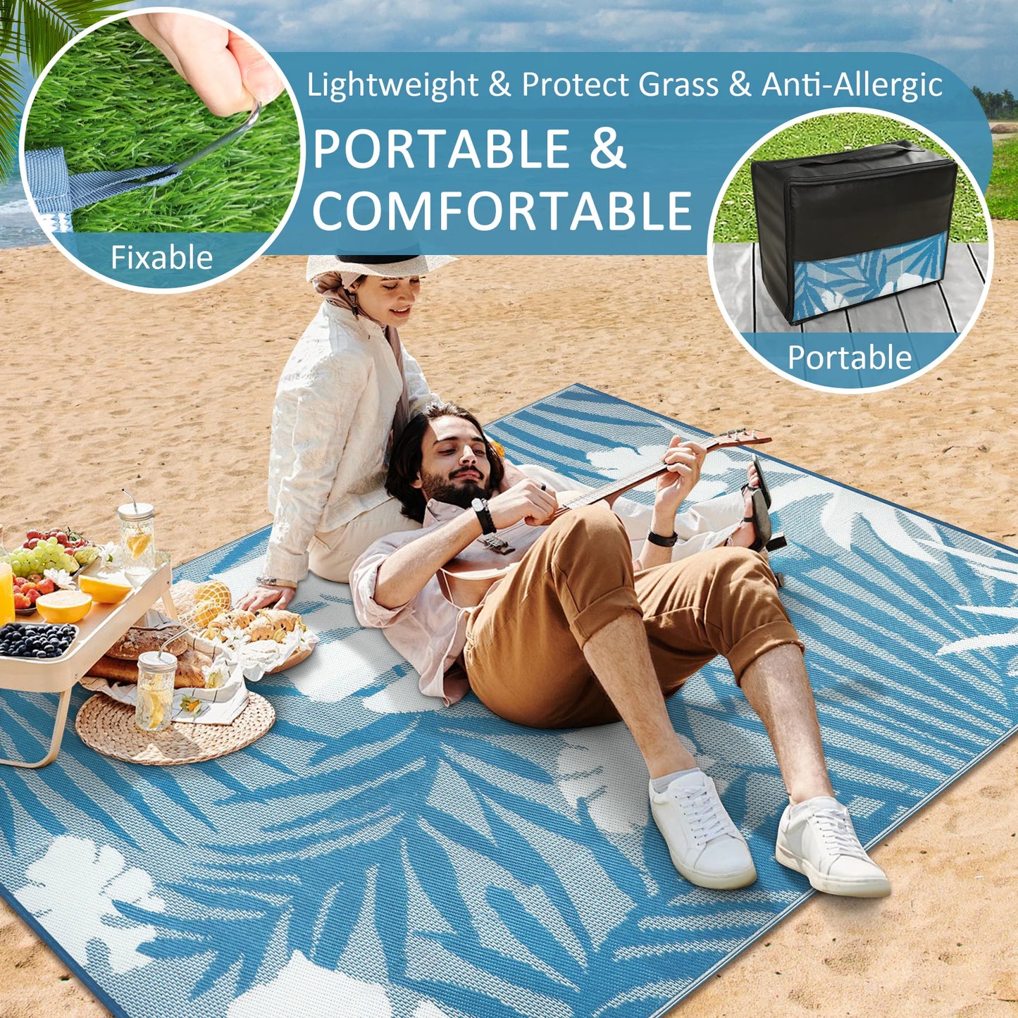 Outdoor Rug Recycled Plastic Straw Leaves Pattern For Patio