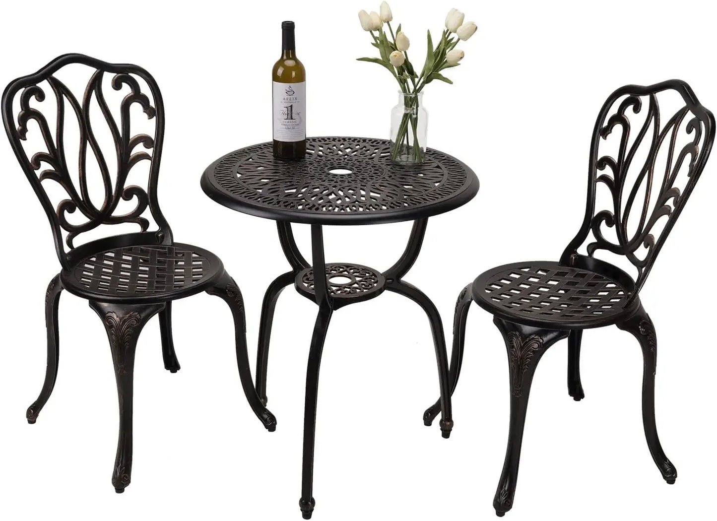 3 Piece Patio Bistro Furniture Set Cast Aluminum Table