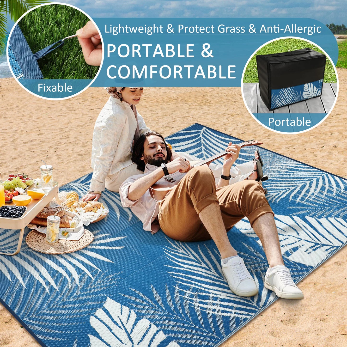 Outdoor Rug Recycled Plastic Straw Leaves Pattern For Patio