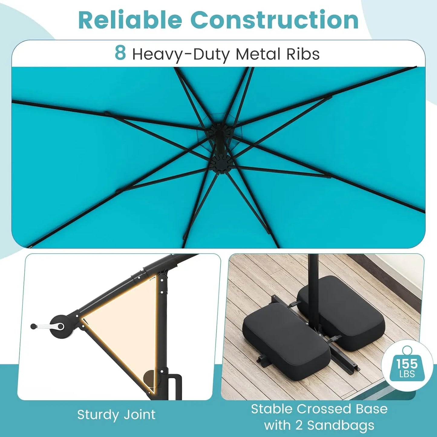 Cantilever Solar Patio Umbrella With Base Included