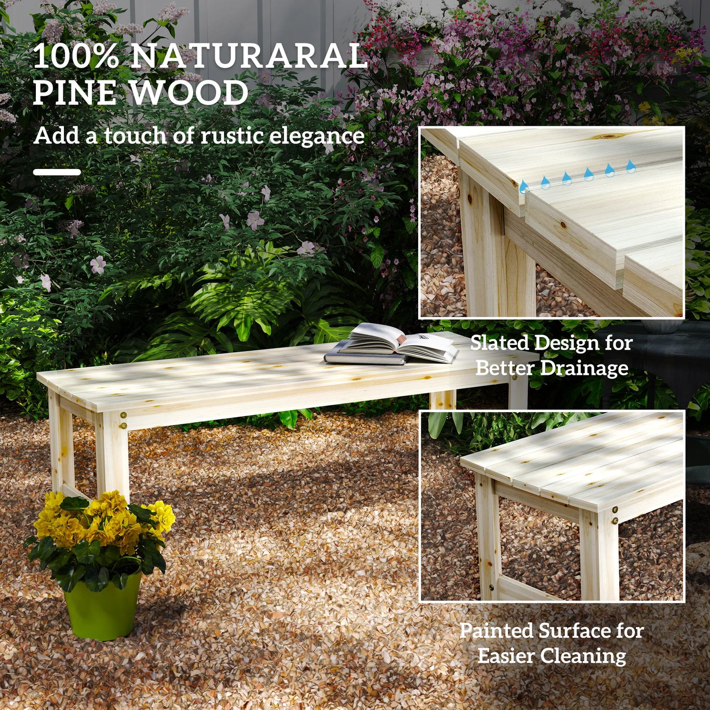 Wood Outdoor Garden Bench Two Seat Slatted Patio Bench