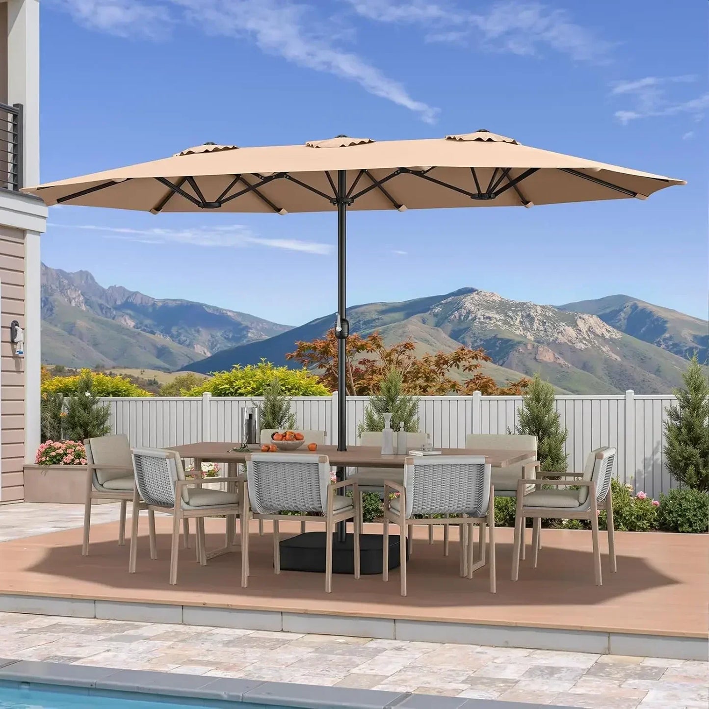 Patio Umbrella With Base Included Double Sided Rectangle Crank Handle