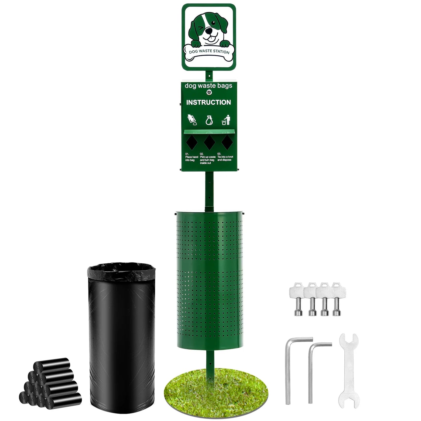 Dog Waste Station With Hand Wash Bottle For Outdoor Use