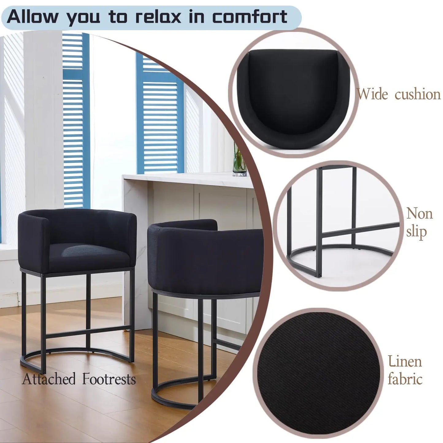 Guangbai Counter Height Bar Stools Set of 2 with Backrest