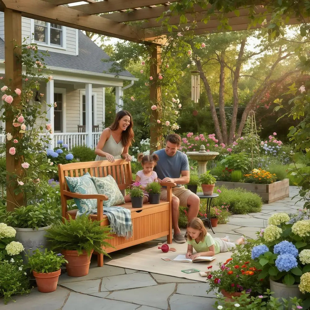 Eucalyptus Outdoor Wood Storage Bench With Dustproof Lining