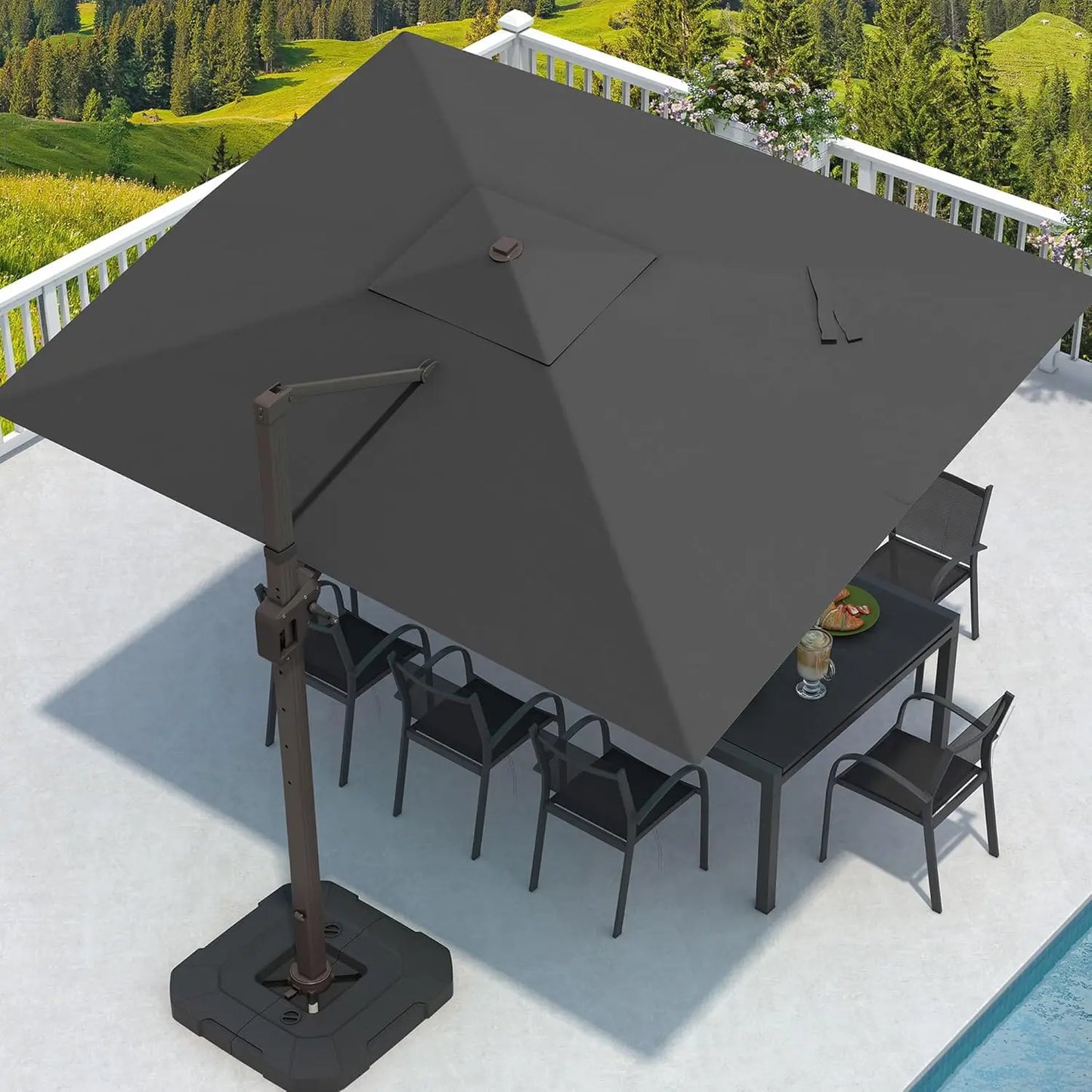 GUANGBAI Cantilever Rectangular Patio Umbrella With 7 Tilt Adjustments