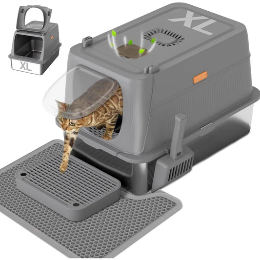 XIUWO Enclosed Stainless Steel Litter Box With Lid For Cats