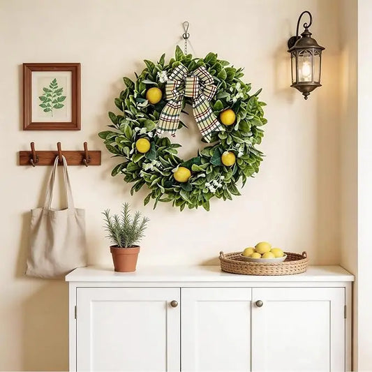 Himiss 20 Inch Lemon Wreath With Artificial Lemons For Home Decoration Summer