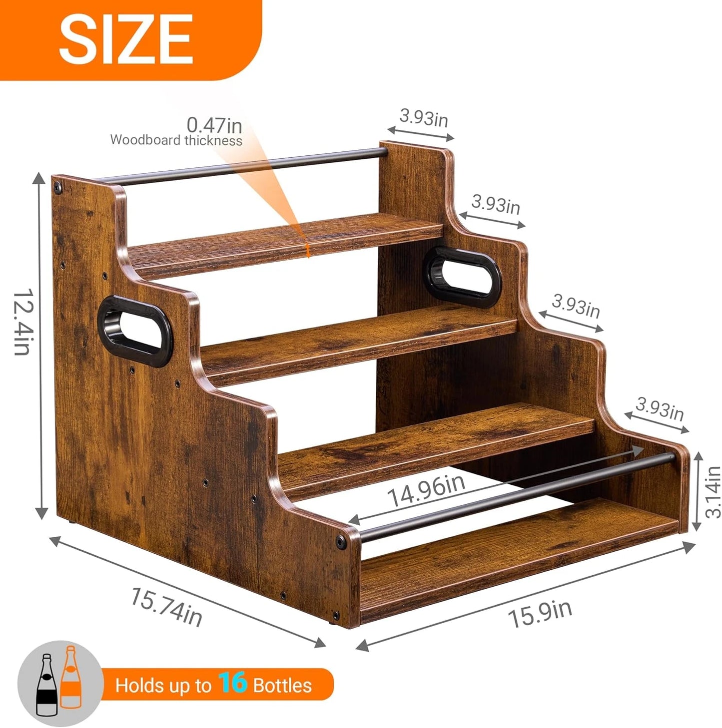 Liquor Bottle Display Shelf 4Tier Countertop Rack For Home Bar