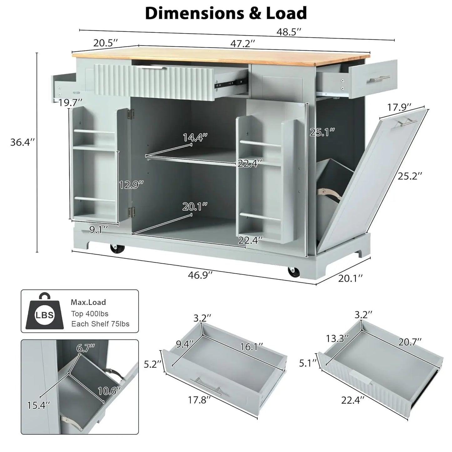 Rolling Kitchen Island With Power Outlet And Drop Leaf