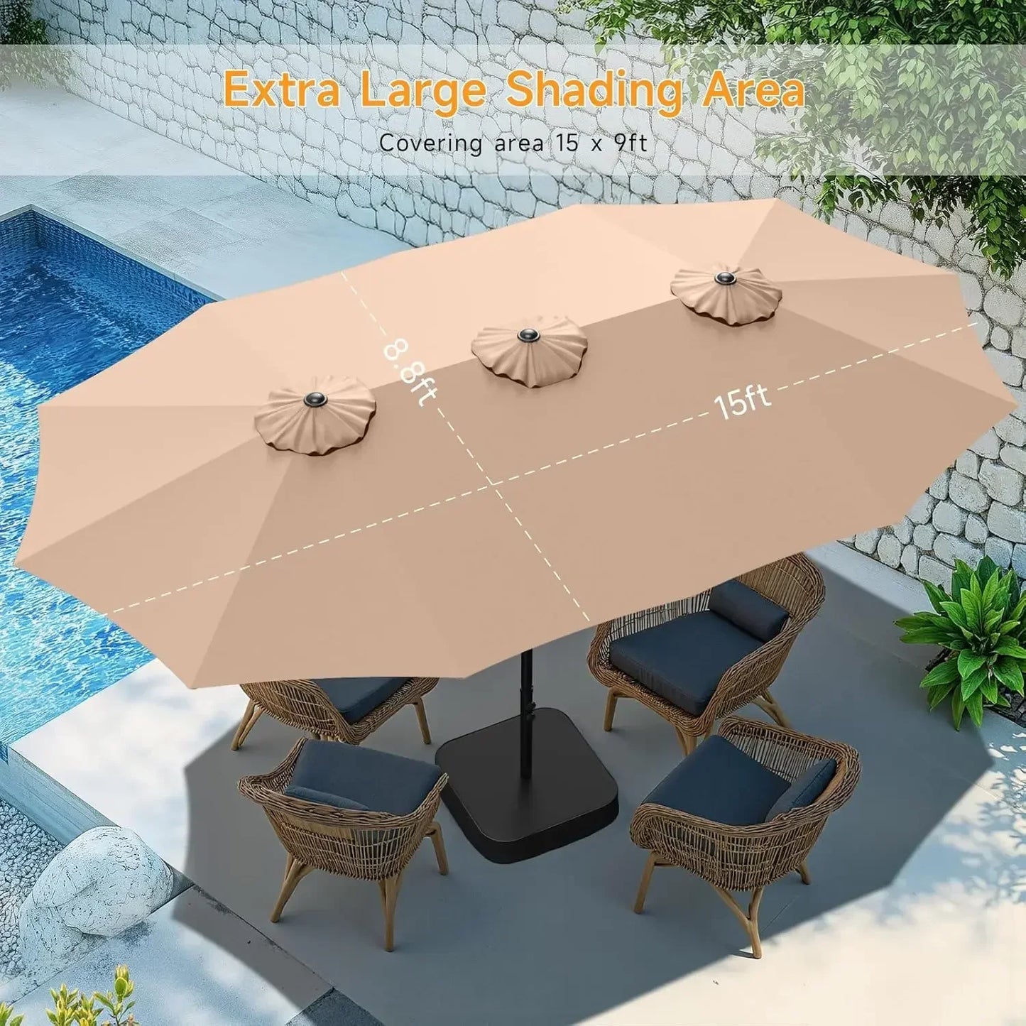 Patio Umbrella With Base Included Double Sided Rectangle Crank Handle