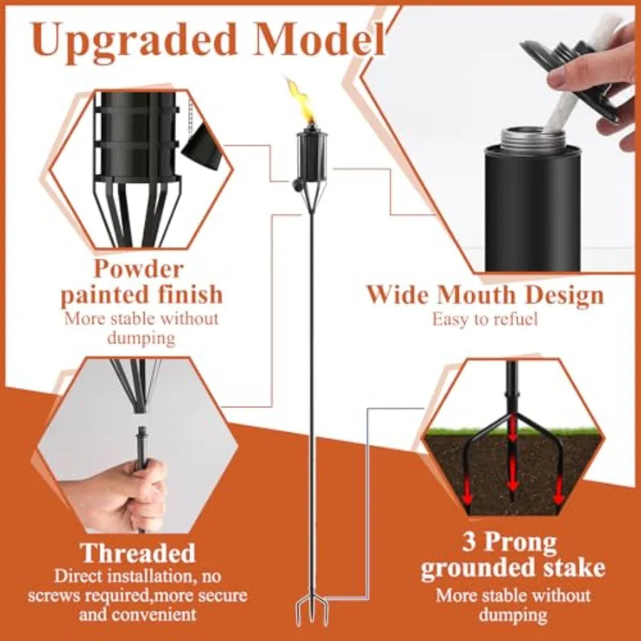 Citronella Garden Torch Set For Outdoor Use Premium Metal Construction