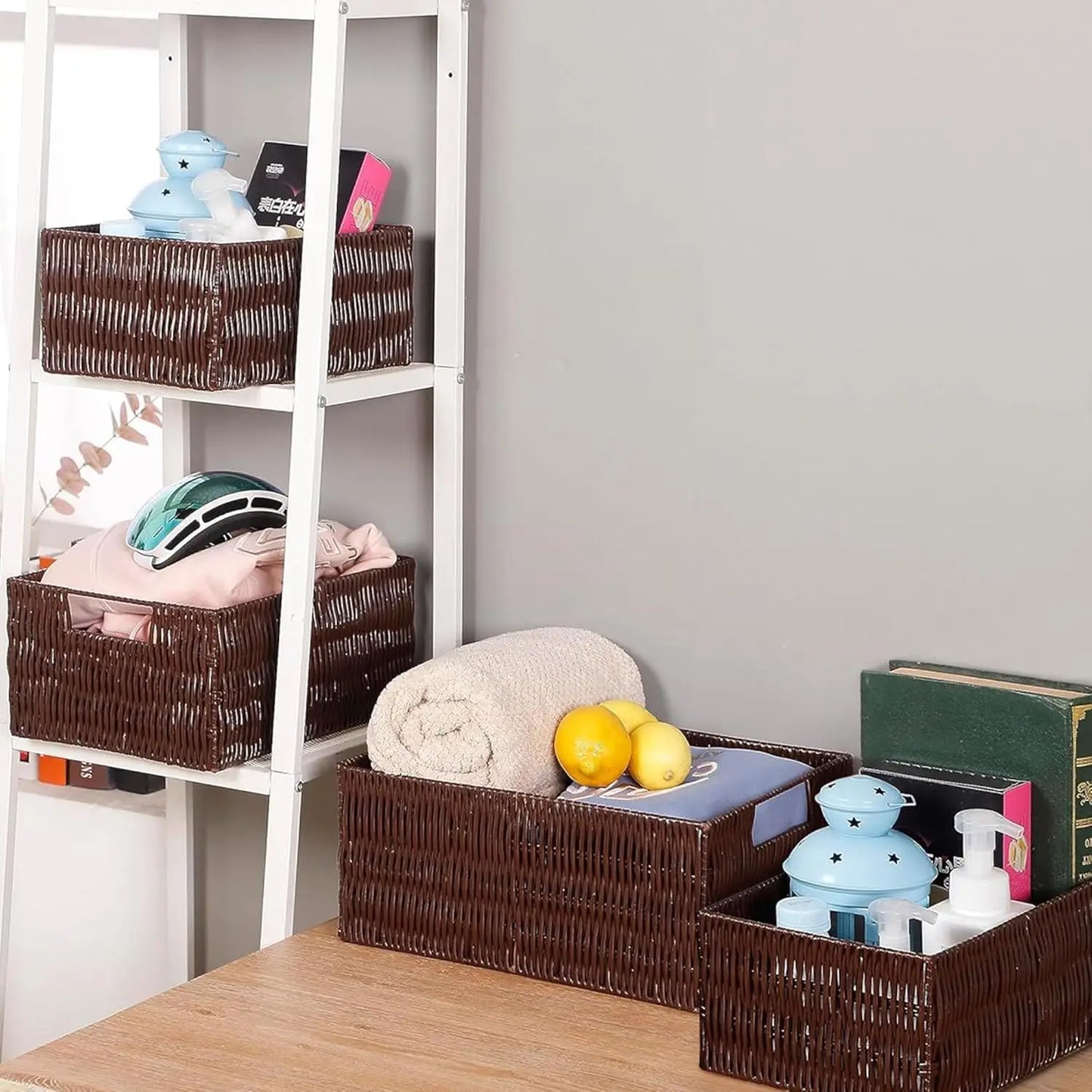 Handmade Wicker Storage Baskets Set Of 4 With Handles For Home Organization