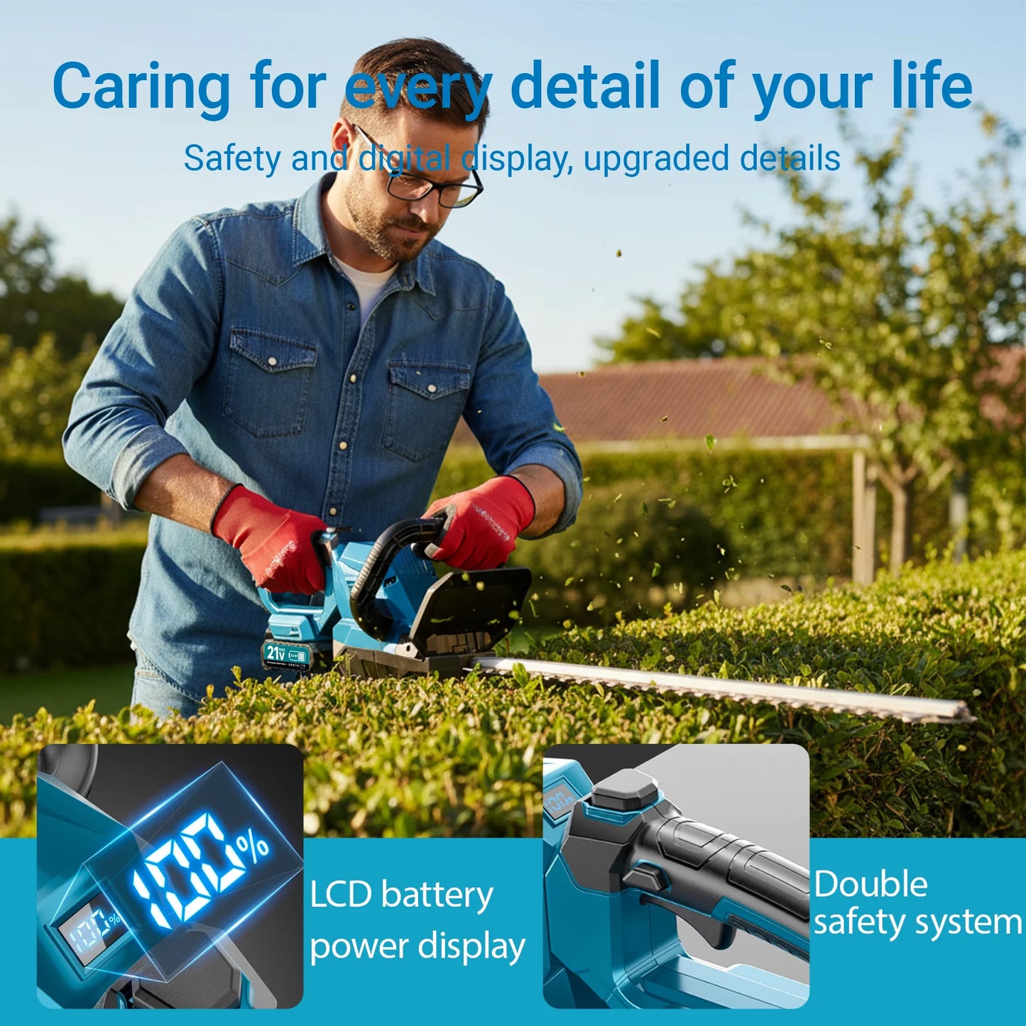 XYSD Cordless Hedge Trimmer With Battery And 180 Degree Rotatable Head