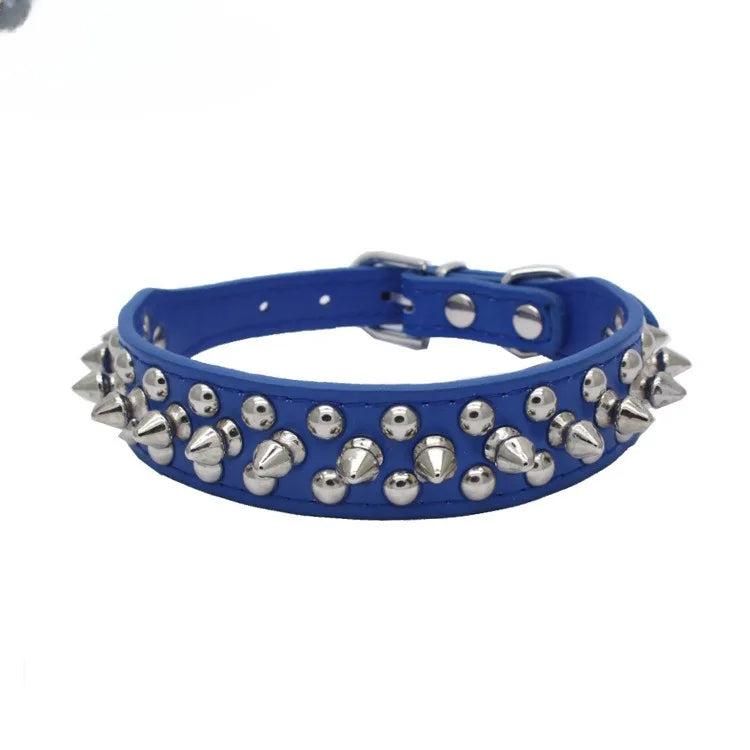 Adjustable PU Leather Dog Collar with Punk Rivet Spikes