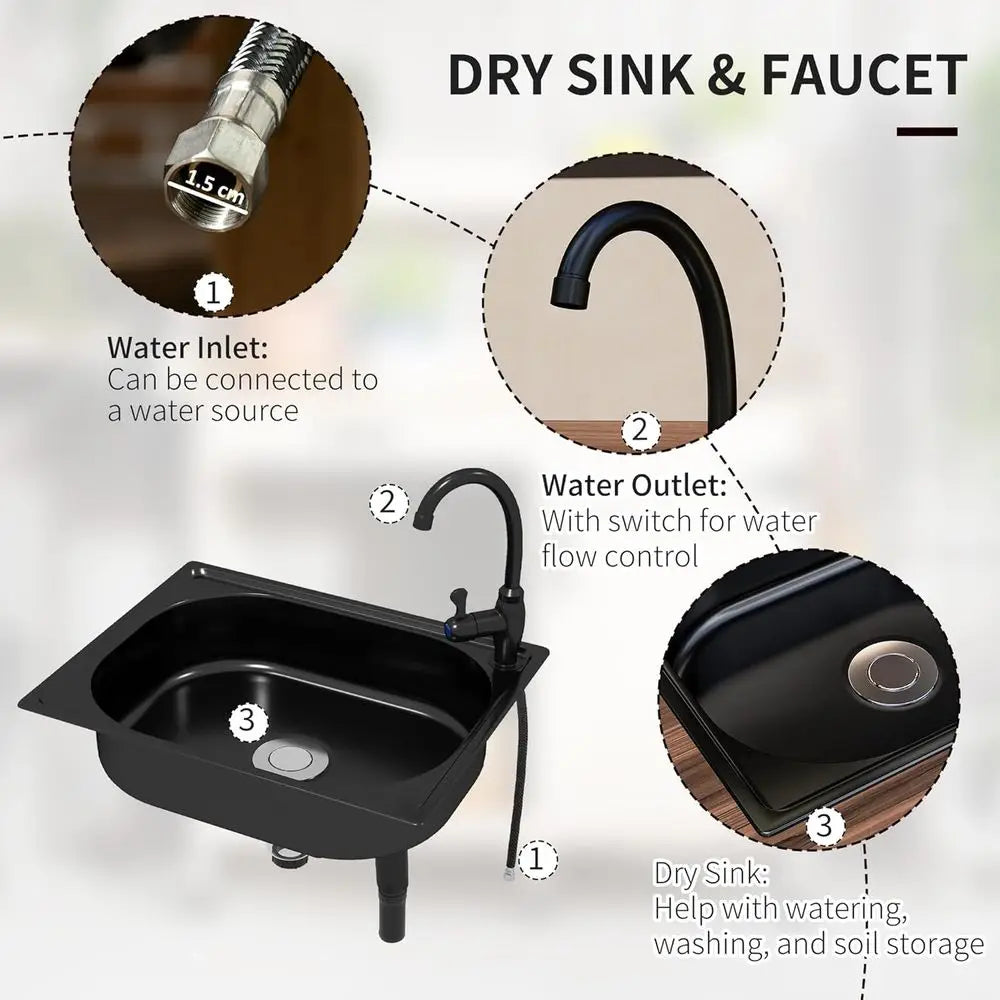 Outdoor Potting Bench With Removable Sink And Storage Cabinet