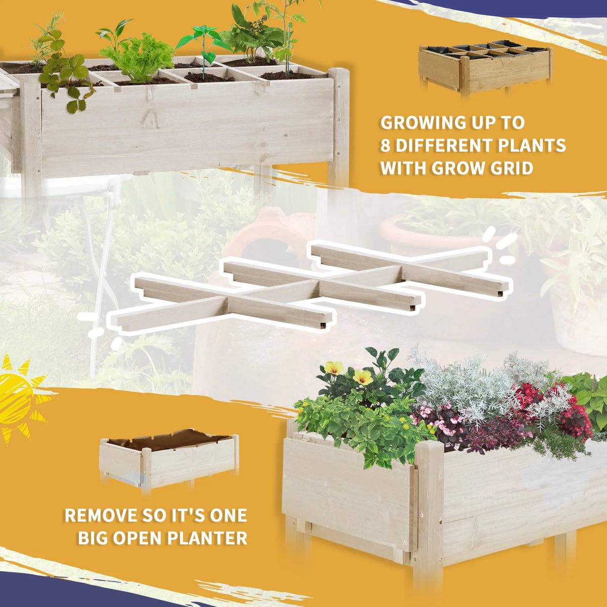 Outsunny 8 Grid Rolling Garden Planter With Integrated Storage Shelf