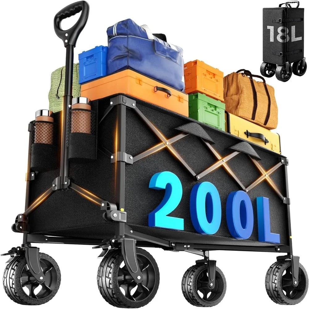 Durable Folding Wagon with All-Terrain Wheels, Brake, and Adjustable Handle