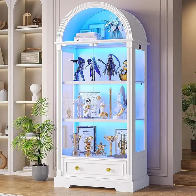 Curio Cabinet With Glass Doors Arched Display Case 4 Tier