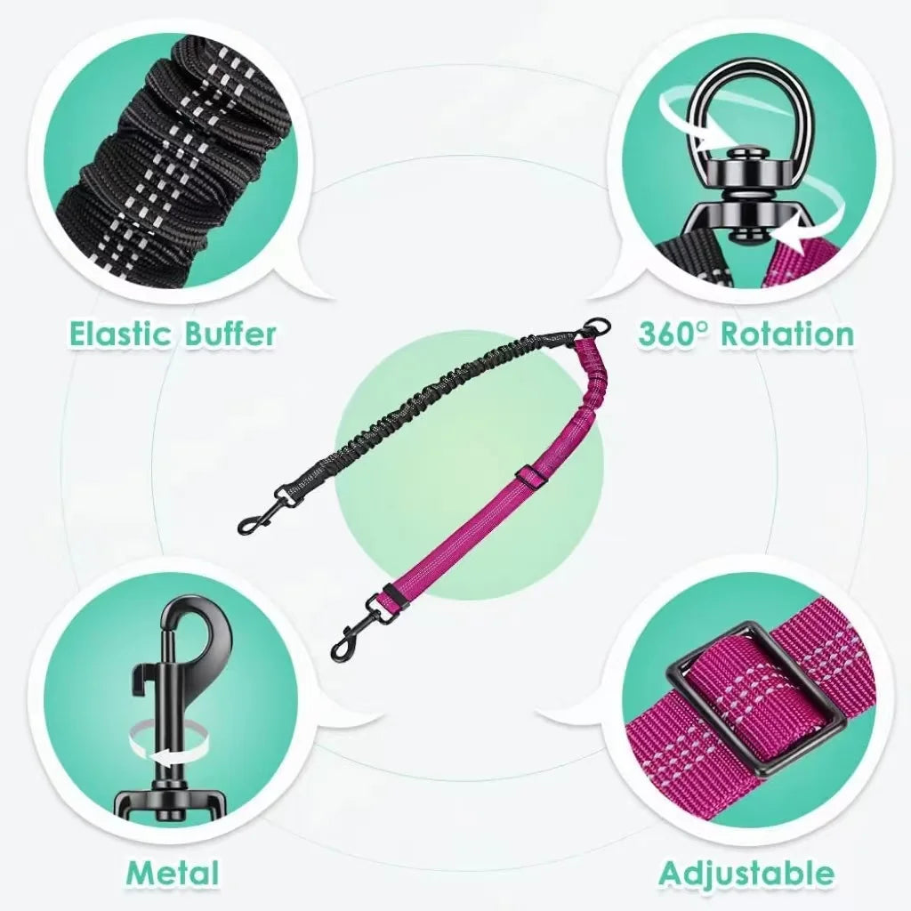 DCLOUD Dual Dog Leash Attachment Adjustable Shock Absorbing Bungee