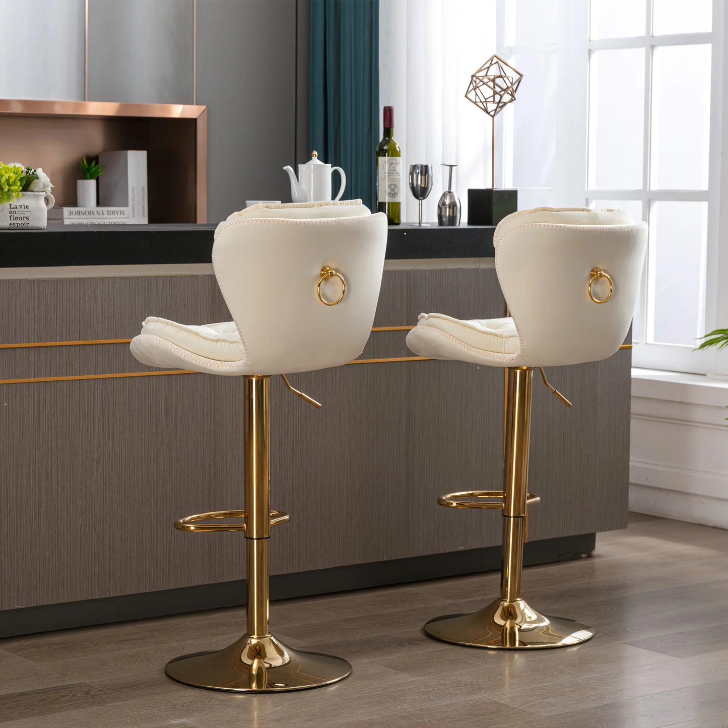 PIYRQ Velvet Bar Stools Set Modern Upholstered Swivel