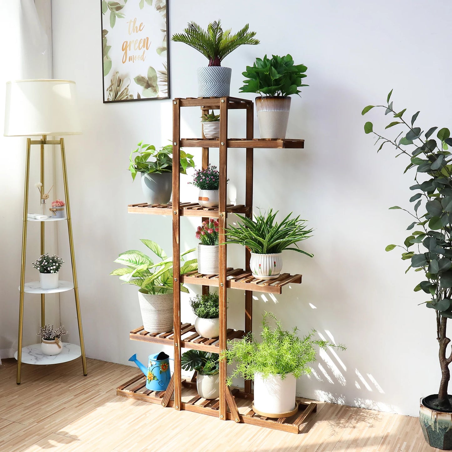 BINGOPAW 6 Tier Wooden Plant Stand Carbonized Wood Display Rack