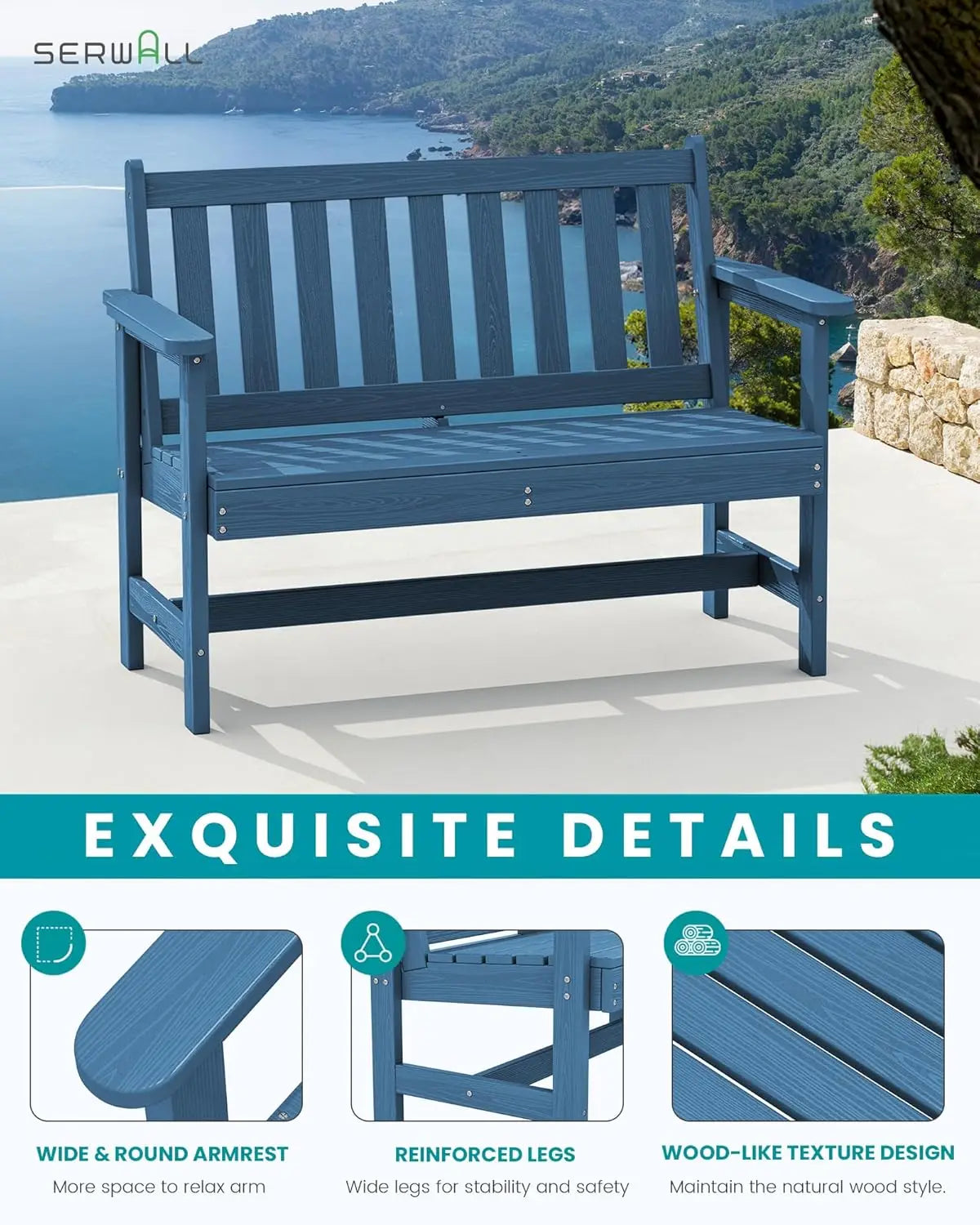 Outdoor HDPE Weatherproof Bench For Patio And Garden