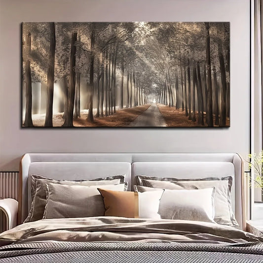 Mountain Night Canvas Painting With Pine Frame Natural Scenery