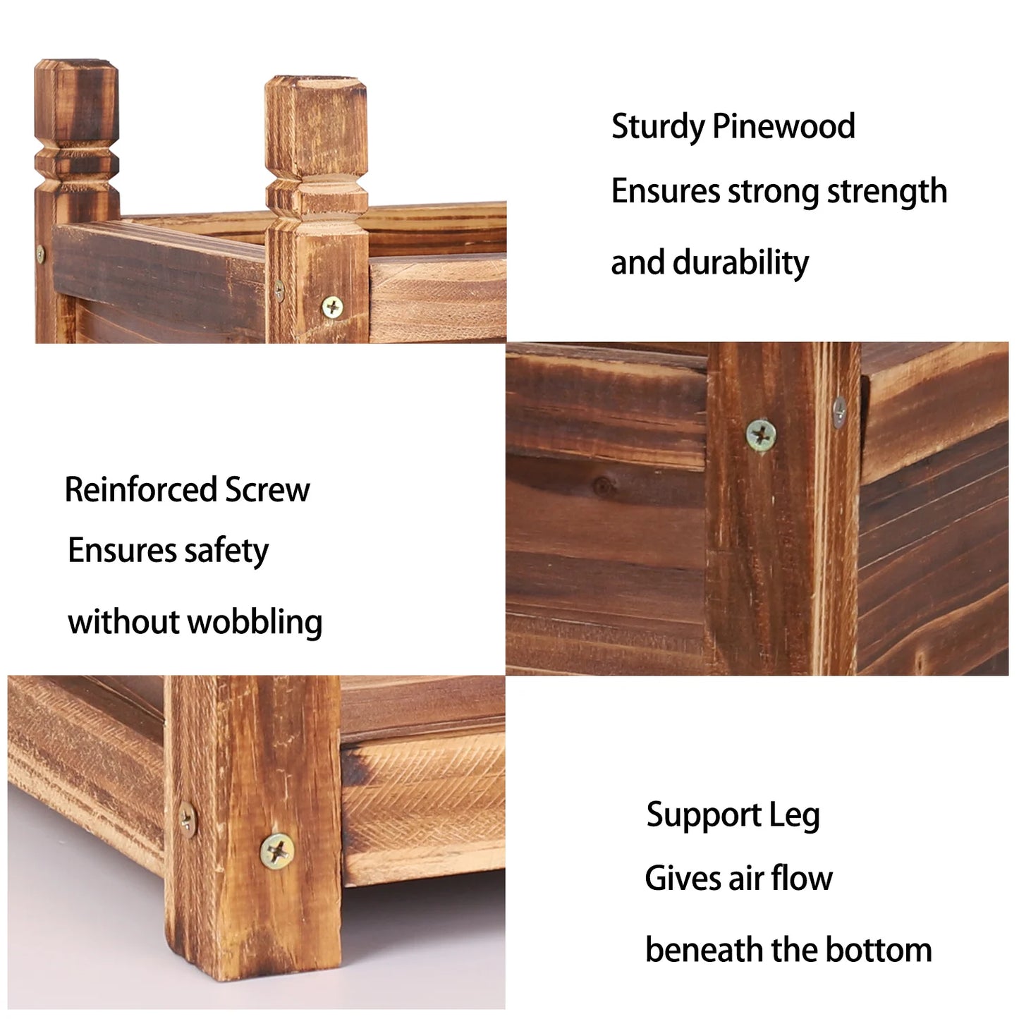 Wooden Raised Flower Bed Planter for Indoor and Outdoor Gardens
