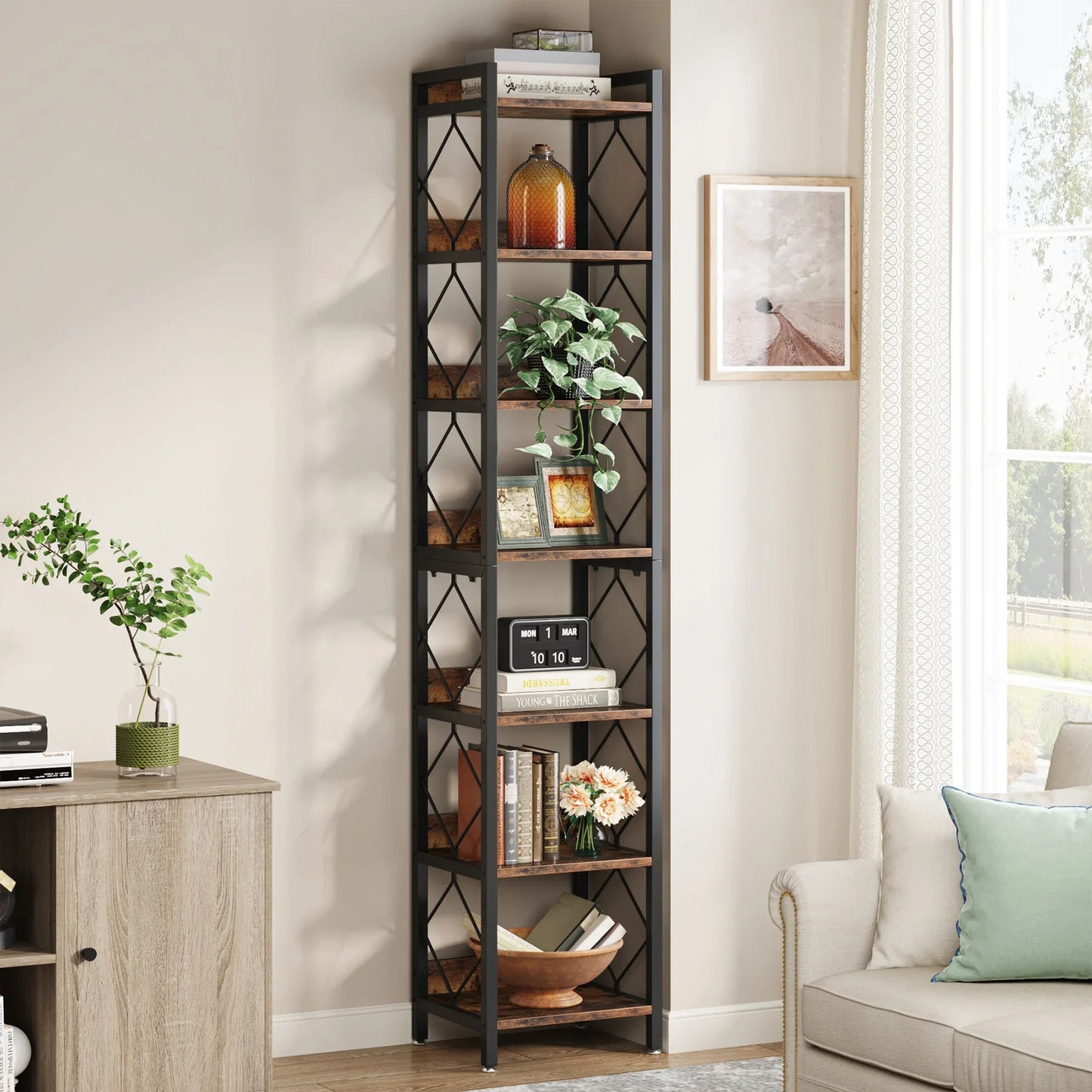 Tribesigns Narrow Bookshelf Seven Tier Freestanding Display Unit