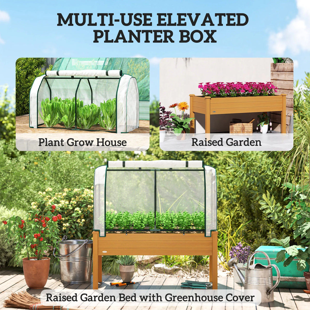 Outsunny Raised Wooden Planter Box For Outdoor Gardening