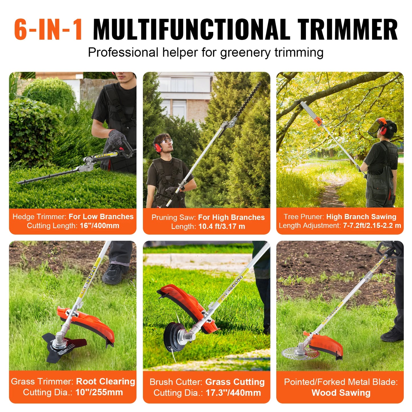 SucceBuy 33cc Gas Six In One Hedge Cutter Pole Saw