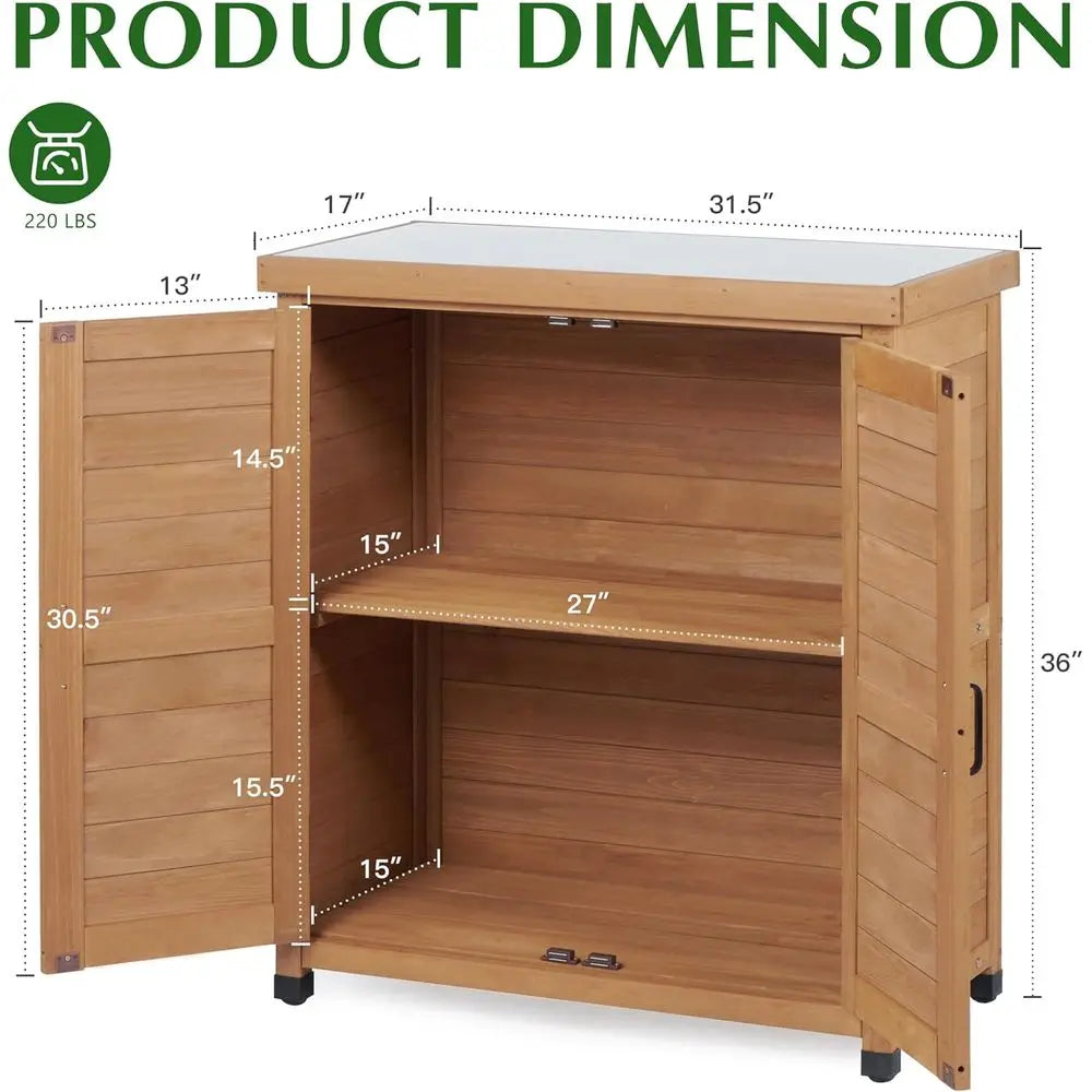 Outdoor Storage Cabinet Potting Bench Table With Metal Top