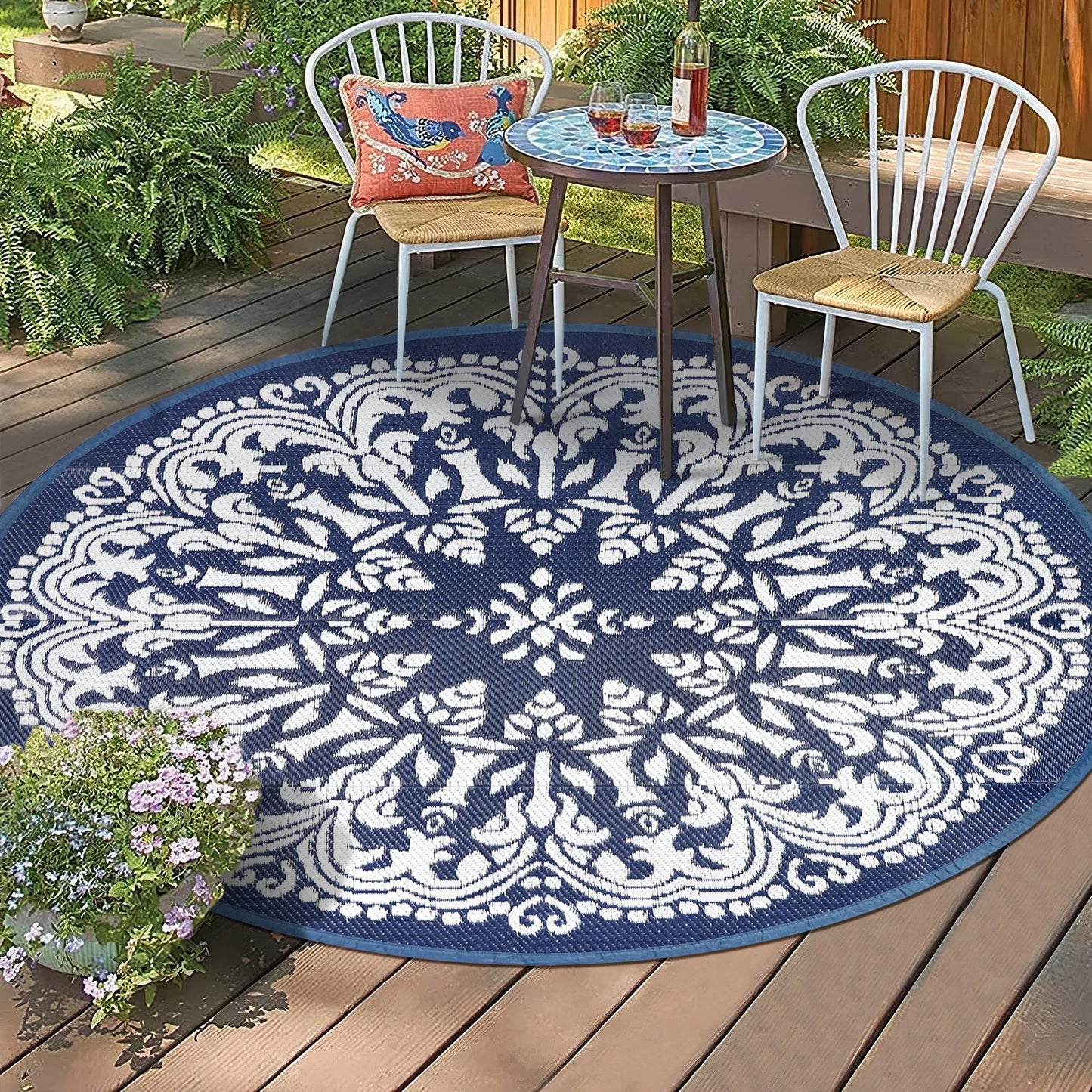 Round Outdoor Rug Portable Waterproof Reversible Plastic Straw Mat