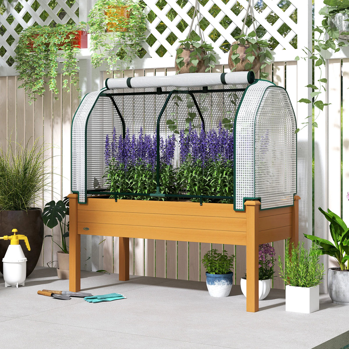 Outsunny Raised Wooden Planter Box For Outdoor Gardening