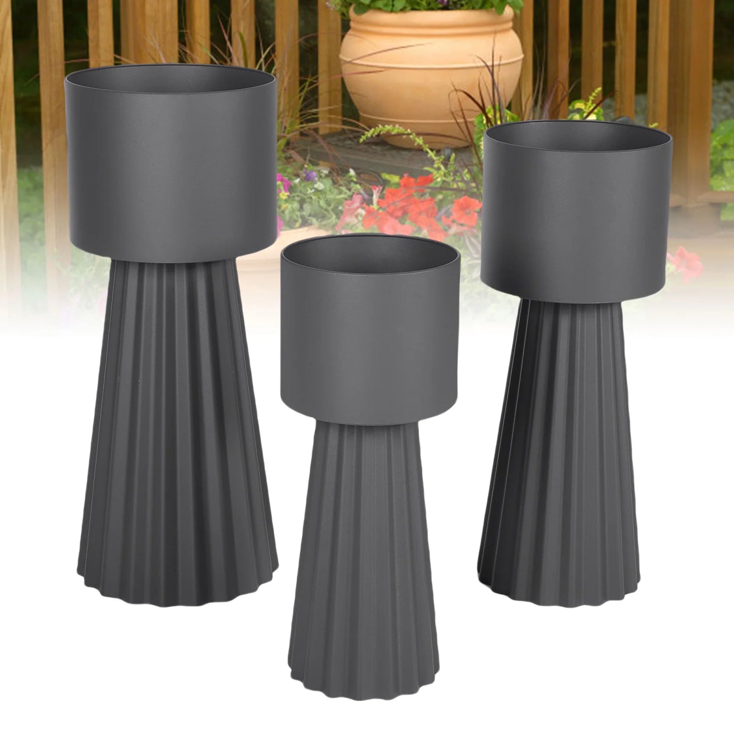 Metal Plant Pots With Stand Set For Indoor Outdoor Decor