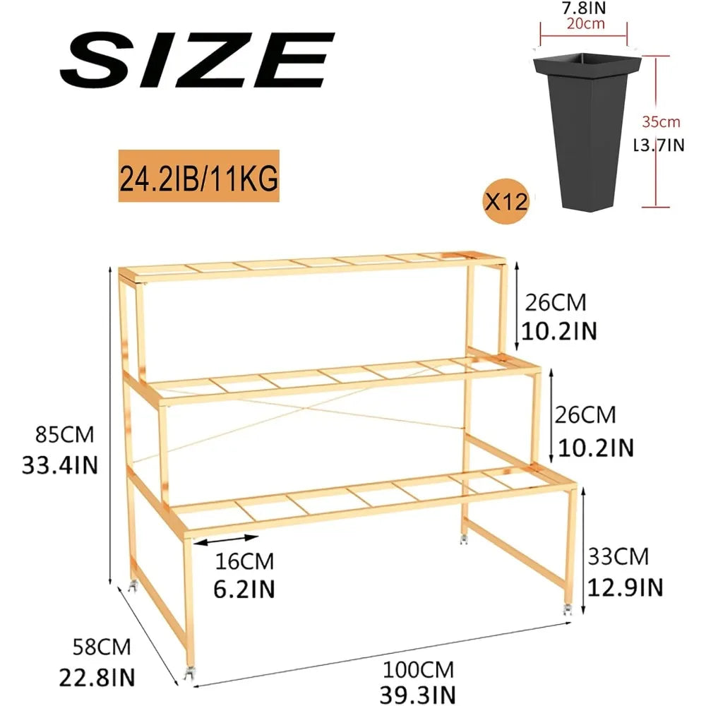 RBXC 3-Tier Metal Flower Stand With Buckets And Wheels