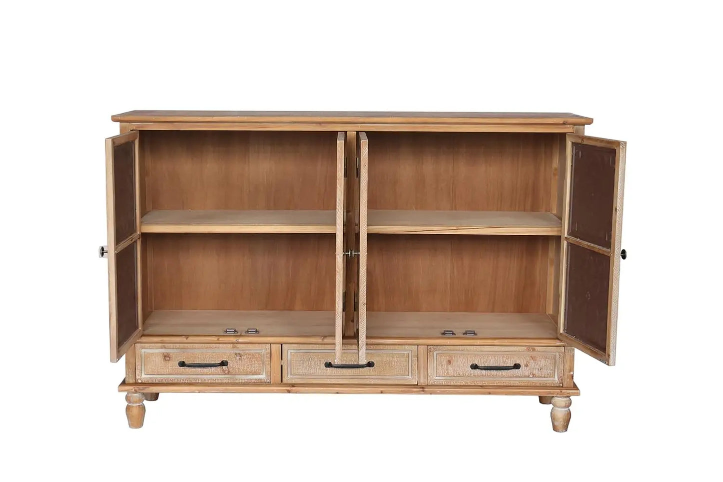 Country Vintage Sideboard Buffet Cabinet With Embossed Floral Metal Doors