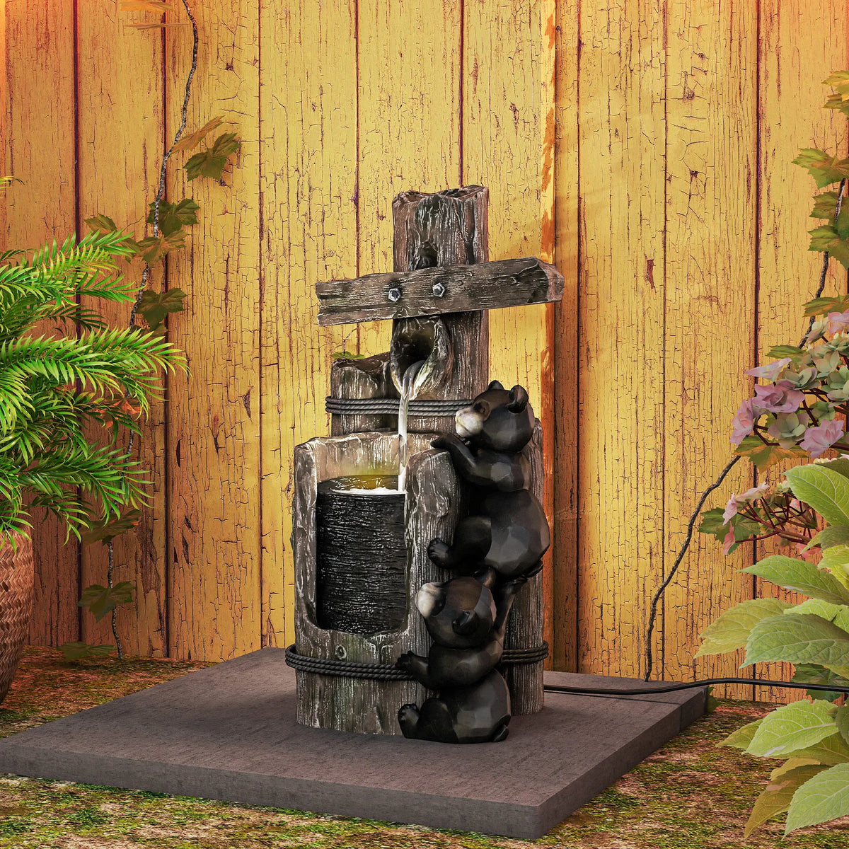 Outdoor Three Tier Waterfall Fountain With LED Lights And Pump