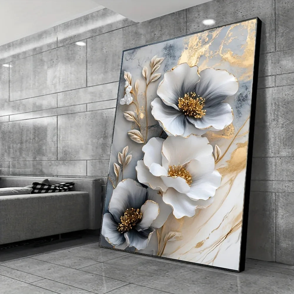 Modern Luxury Floral Canvas Mural Framed 3D Painting For Living Room