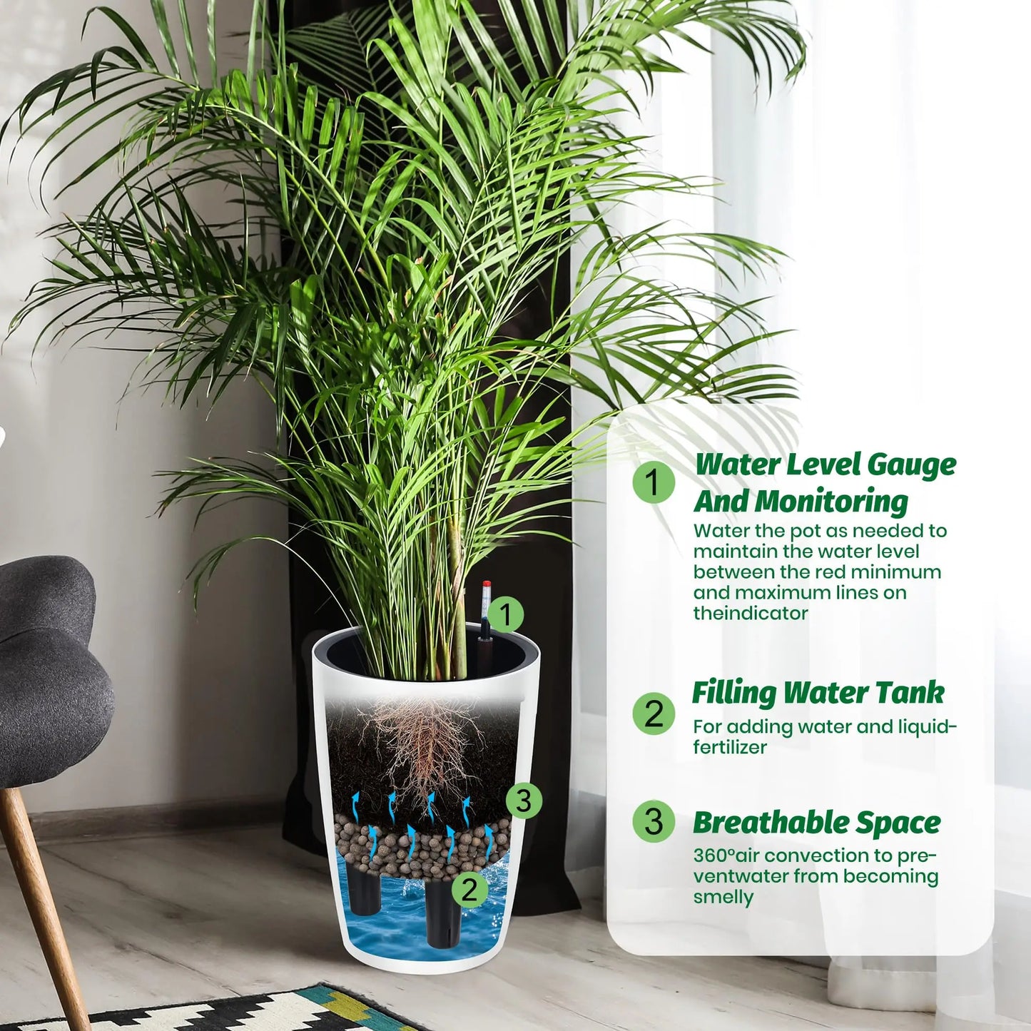 HiMISS Self Watering Planters Two Pack With Water Level Indicator
