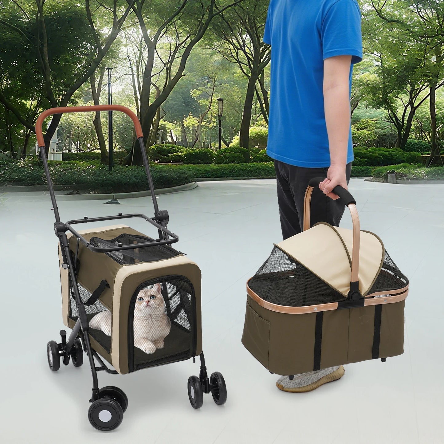 Bymaocar Foldable Pet Stroller For All Pets Two Tier Design