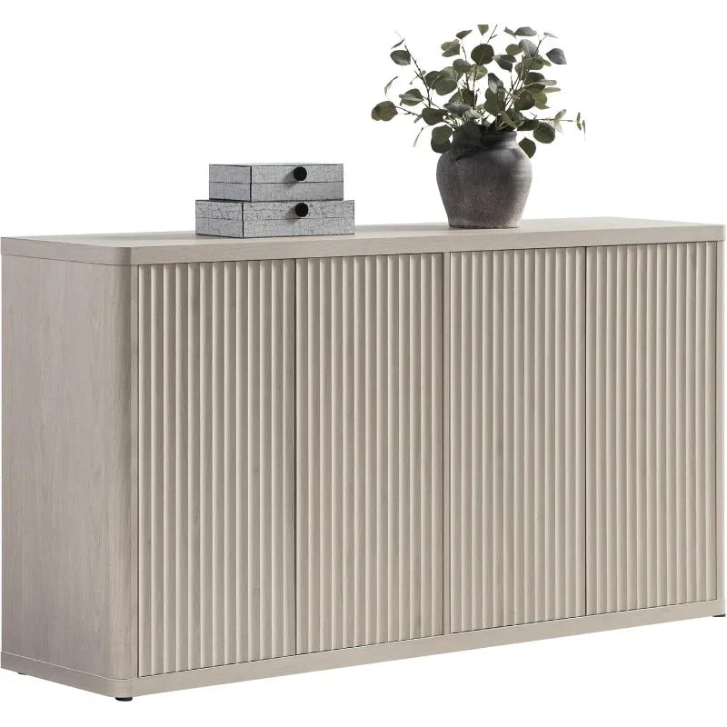 Buffet Cabinet With Storage 4-Door Fluted Credenza