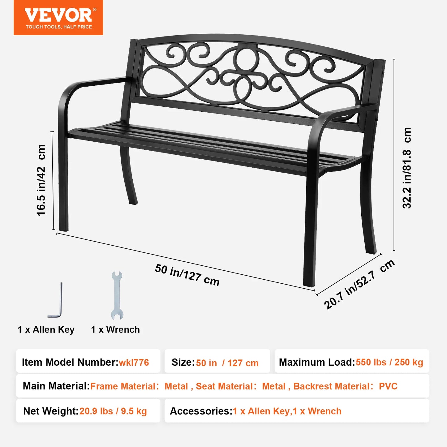 SucceBuy Outdoor Bench Wood And Metal Garden Bench
